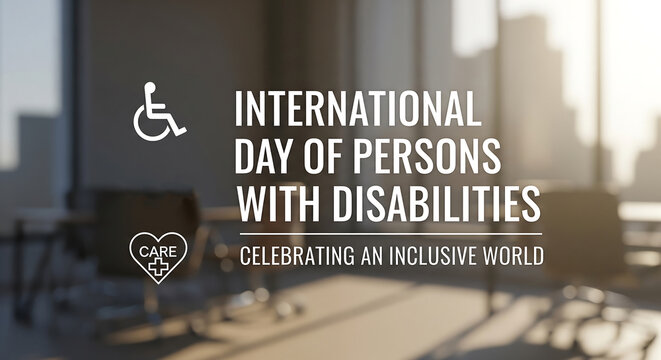 Banner for disability awareness day, focusing on inclusivity, care, and accessibility in a professional business environment