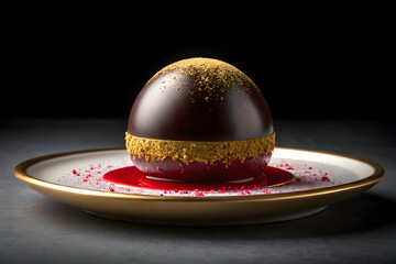 Premium Chocolate Glazed Dessert Sphere With Berry Sauce