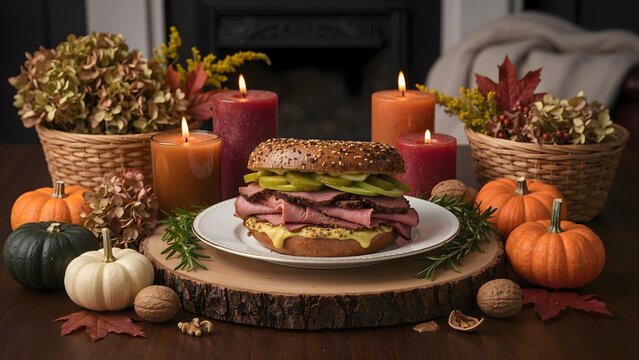 Thanksgiving Beigel Feast With Autumn Rustic Decor