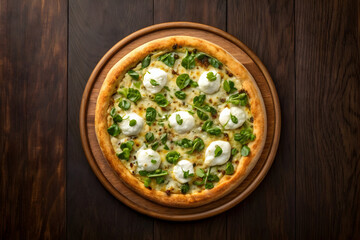 Rustic Green Veggie Pizza With Creamy Cheese Topping