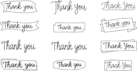 Collection of handdrawn Thank You messages in various banner and text styles.