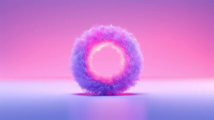Abstract Fluffy Ring Object Rotating in a Seamless Loop with Neon Background - Powered by Adobe