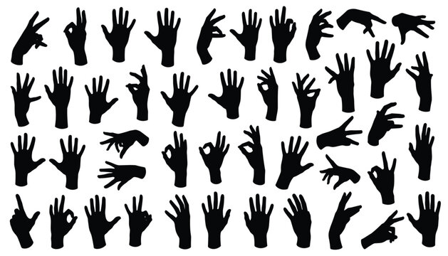 Vector Set of Hand Gesture Silhouettes in Expressive Grid Layout 