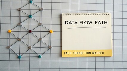 Data Flow Path Mapping with Connections and Visual Representation of Network Logic on Gray Background for Analysis