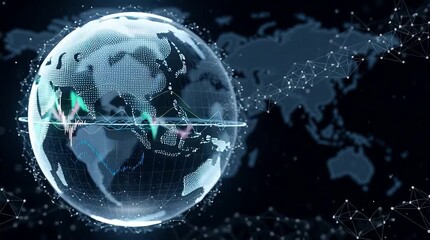 Dynamic global data network showing worldwide connections and stock market trends in a modern digital display for financial analysis - Powered by Adobe