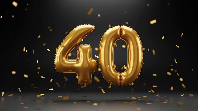 Golden 40th birthday celebration with falling confetti bringing joy and excitement as this milestone is celebrated with love and laughter