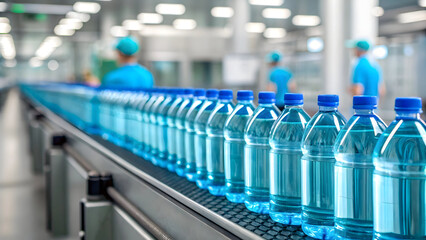 Industrial Water Bottling Line in Modern Factory