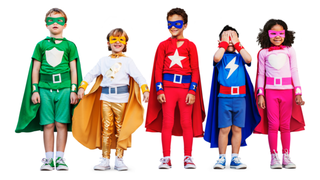 Superhero kids png clipart, children's education, role-play