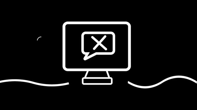 Conference. Video, remote work, report, presentation, employee, interactive board. Business concept. One line drawing animation.4k video animation on black background.