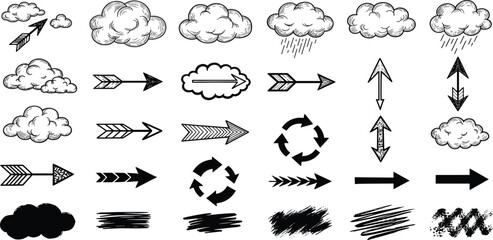Fototapeta premium Collection of Arrows and Clouds Icons for Design and Navigation Elements