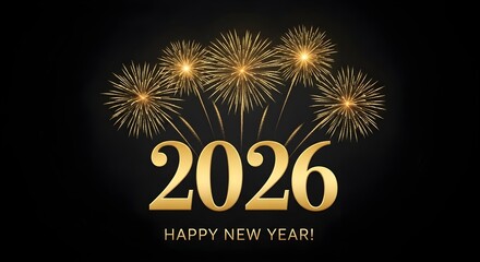 Golden fireworks display for happy new year 2026 celebration