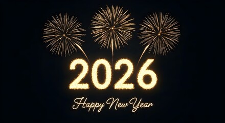 Happy new year 2026 celebration with golden fireworks