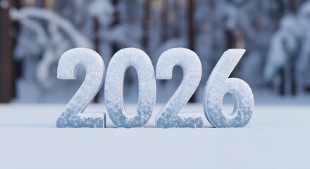 Icy 2026 new year celebration in a snowy forest