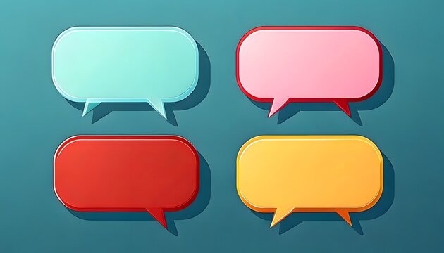 Vibrant 3D speech bubbles set for communication, chat, and message notification icons, perfect for social media apps and interactive UI designs