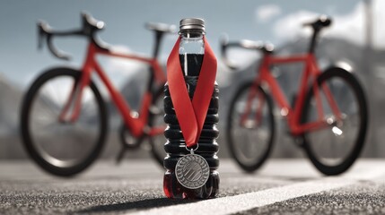 Cycling Drink Promotion on Outdoor Track With Blurred Bikes in Background