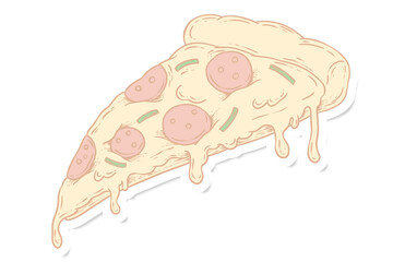 Pepperoni pizza slice sticker overlay with a white border design element