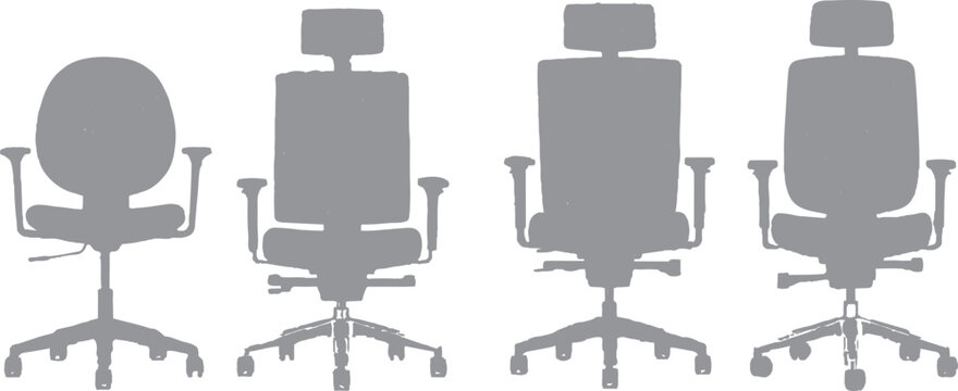  lineup of four gray office chairs, each showcasing a consistent color while differing in design elements, which allows for a comparative analysis of their styles and functionalities.
