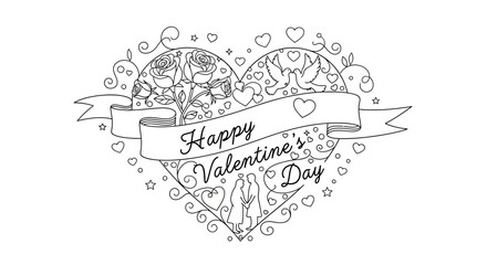 Celebrate love and romance with this intricately designed heart illustration, perfect for a relaxing and creative Valentine's Day coloring activity for all ages