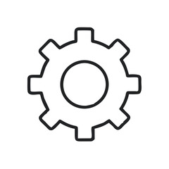 A simple line drawing of a single gear is shown against a white background.