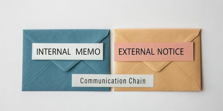 Internal Memo and External Notice Envelopes Representing Communication Chain in Business Operations and Correspondence