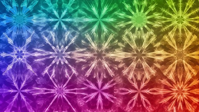Vibrant rainbow tie dye pattern with starburst and snowflake motifs