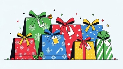 Cute colorful Christmas gift boxes with doodle-style decoration