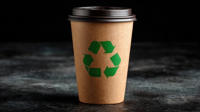 Eco-friendly coffee cup made of recyclable material on a dark surface promoting sustainable practices - Powered by Adobe