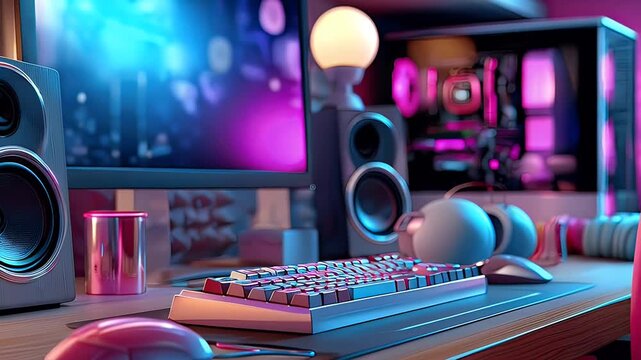 Modern computer setup with keyboard mouse and speakers