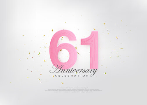 61st anniversary celebration, with beautiful pink numbers and very charming. Premium vector background for greeting and celebration.