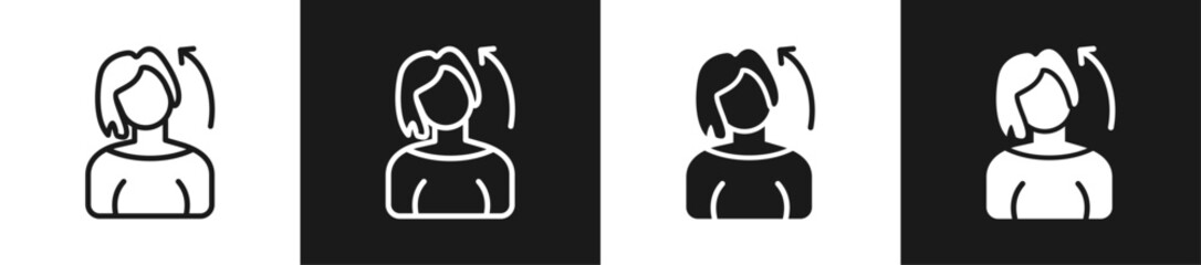 Neck Stretch Line And Solid Version Icon Set With Black And White Background