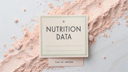 Nutrition Data Label on a Light Pink Powder Background for Health and Wellness Promotion