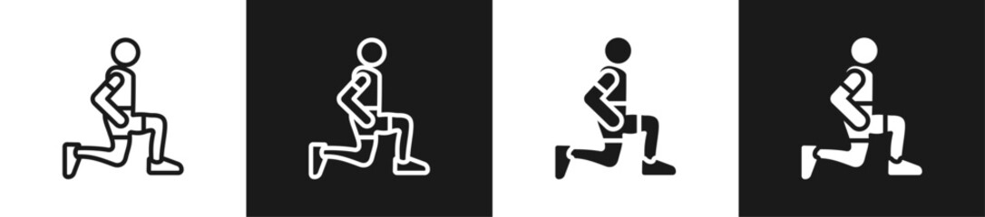 Hip Flexor Stretch Line And Solid Version Icon Set With Black And White Background