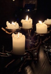 still life with candle. candle in the dark