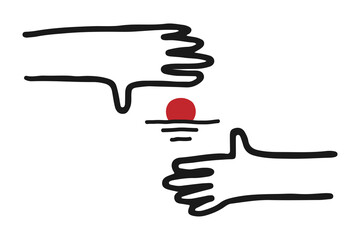 Sunset hands png, aesthetic illustration, transparent background