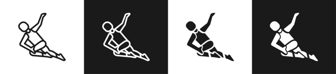 Supine Twist Line And Solid Version Icon Set With Black And White Background