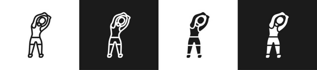 Overhead Side Stretch Line And Solid Version Icon Set With Black And White Background