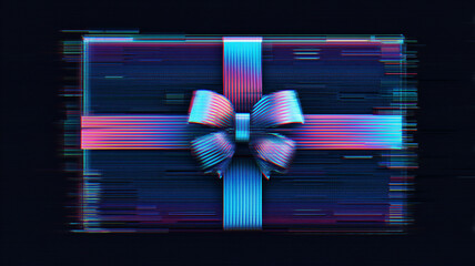 Glitch gift box on black background