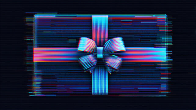 Glitch gift box on black background - Powered by Adobe