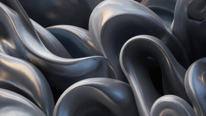 Flowing, abstract composition with curved, metallic grey shapes and soft shadows