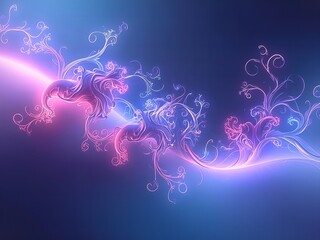 Stunning neon swirls dancing across a vibrant blue canvas creates a mesmerizing and elegant abstract background