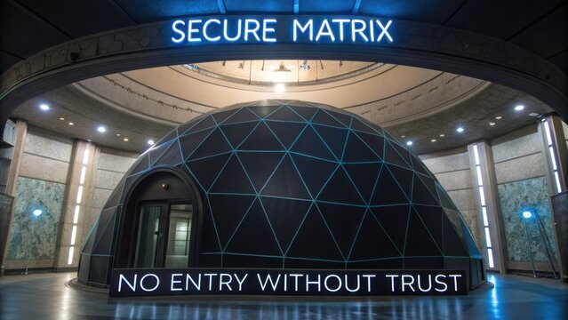 Secure Matrix Installation with Dome Structure and Illuminated Signage Indicating Access Restrictions for Security Purposes
