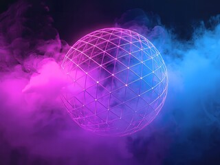 Electrifying globe sphere with vibrant purple and blue smoke for a modern tech or metaverse design project