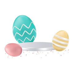 Png Easter product 3D background with colorful painted eggs