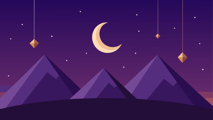 Obraz premium Night scene with moon mountains and decorations