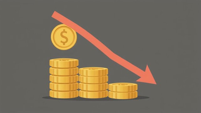 Falling Gold Value Animation with Downward Arrow and Dropping Coins