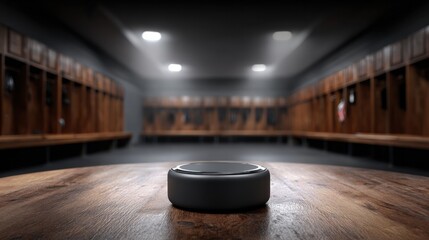 Smartwatch Displayed on a Podium in a Gym Locker Room With Dramatic Lighting and Blurred Background