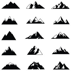 Mountain Vector Icon Set &ndash; Silhouette Peaks, Outdoor Adventure and Hiking Logo Collection