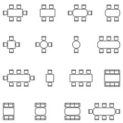 Seating Plan Vector Icon Set – Top View Table and Chair Arrangements for Home, Restaurant, and Events
