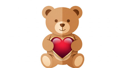 Naklejka premium Cute teddy bear holding a large red heart, representing love and affection