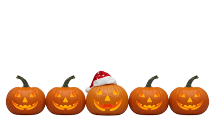 Jack O Lanterns with Santa Hat on Black